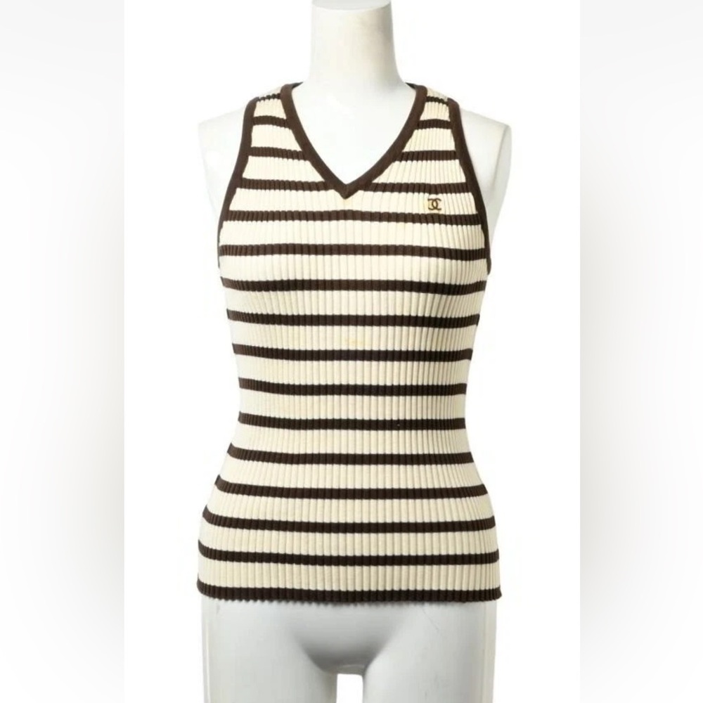 ❌SOLD❌LAST CALL!! Chanel Vintage Striped Tank Top CC Logo